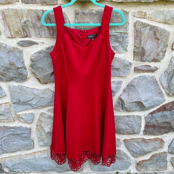 Donna Ricco Red Rose Scalloped Hem Fit and Flare Dress Size 10 - Picture 1 of 15